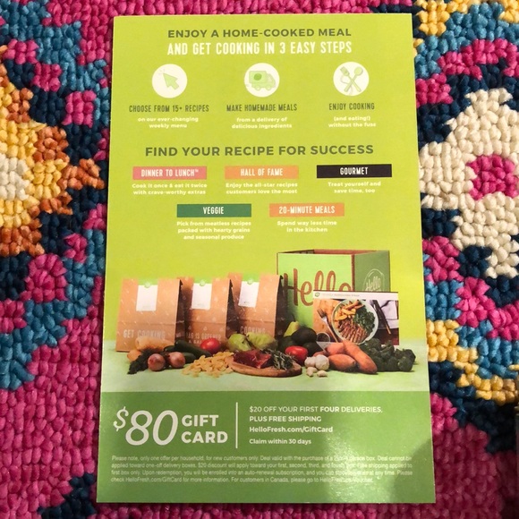 $80 Gift Card Hello Fresh MEAL KIT - Picture 2 of 4